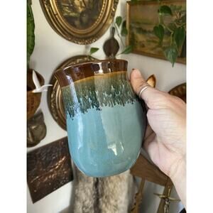 Art Pottery Right Hand Coffee Mug Teal & Brown Hand Warmer Mug Neher 2023
